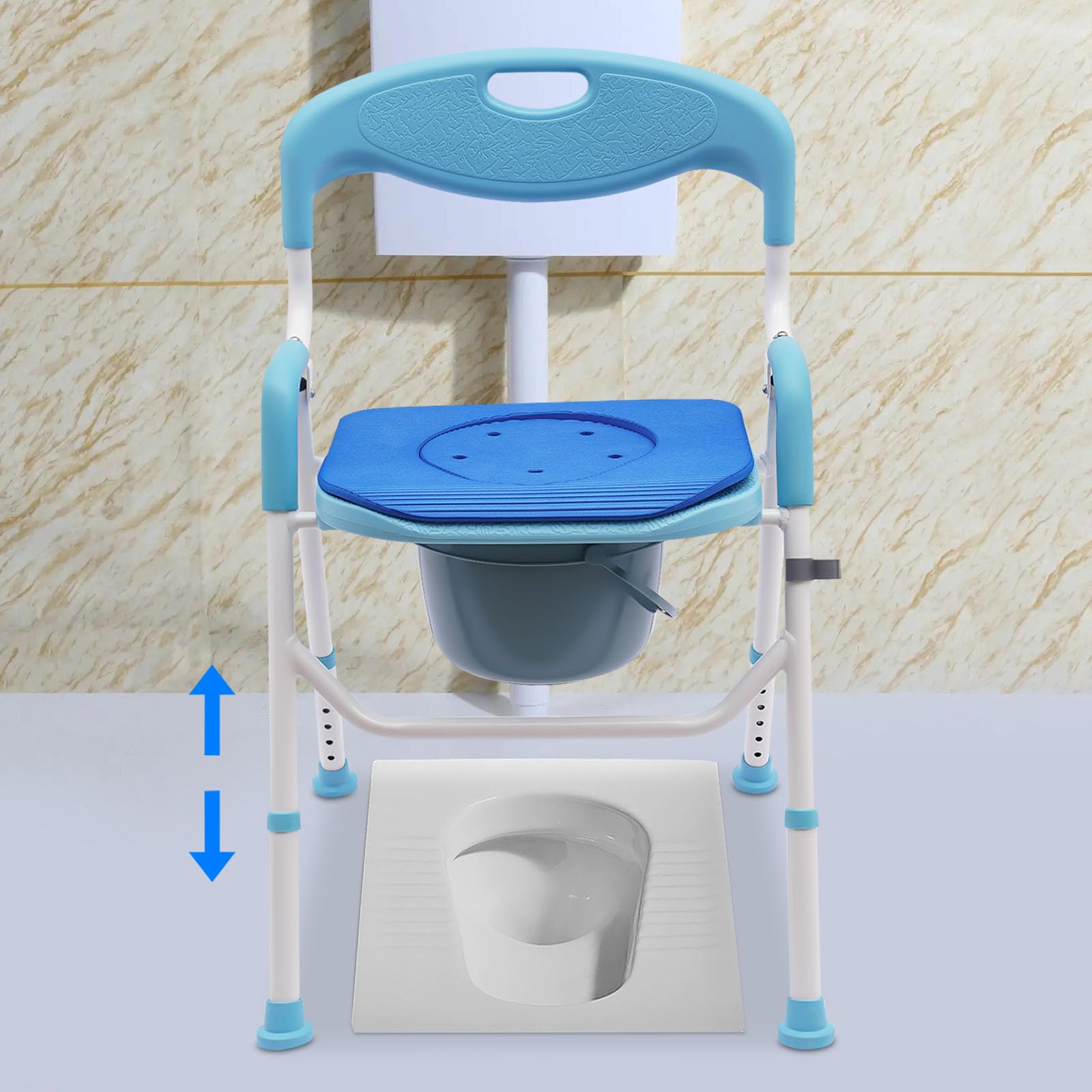 Silla de ducha plegable para personas mayores, asiento de ducha plegable con altura ajustable, silla de inodoro estable con reposabrazos, silla de ducha portátil para mayor comodidad y seguridad