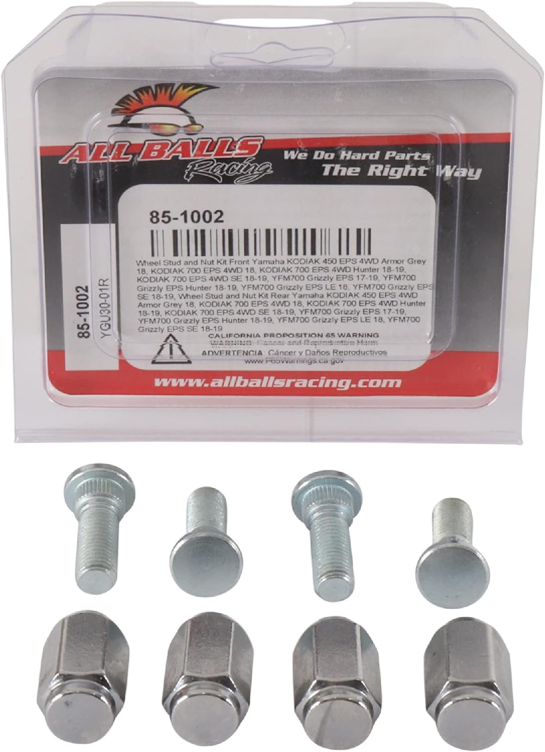 All Balls Racing Wheel Stud and Nut Kit 85-1002 Compatible With/Replacement For Yamaha KODIAK 450 EPS 4WD Armor Grey 2018, KODIAK 700 EPS 4WD 2018, KODIAK 700 EPS 4WD Hunter 2018