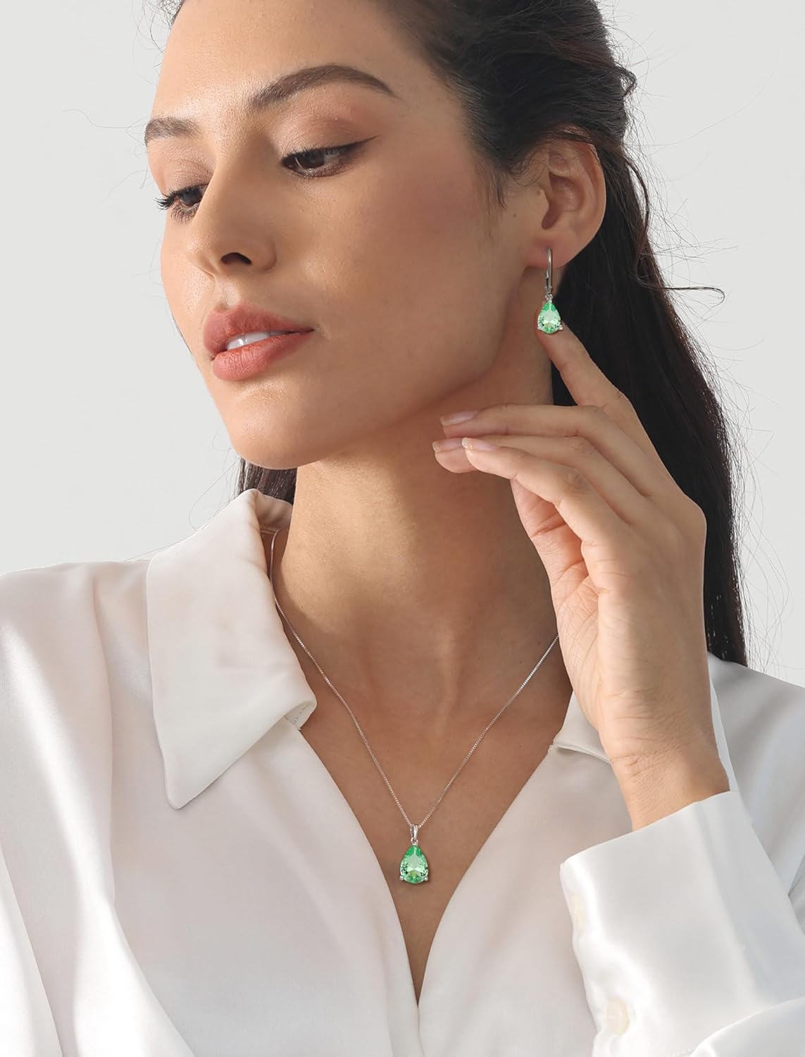 YL Teardrop Necklace 925 Sterling Silver Solitaire Pendant 9x12 MM Pear Cut Birthstone Jewelry for Women - Image 2