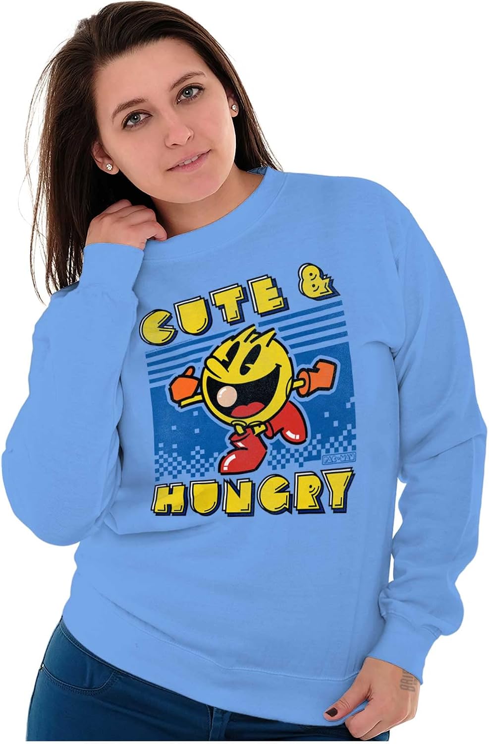 Brisco Brands Retro Cute Hungry Funny PACMAN Game Women Crewneck Sweatshirt