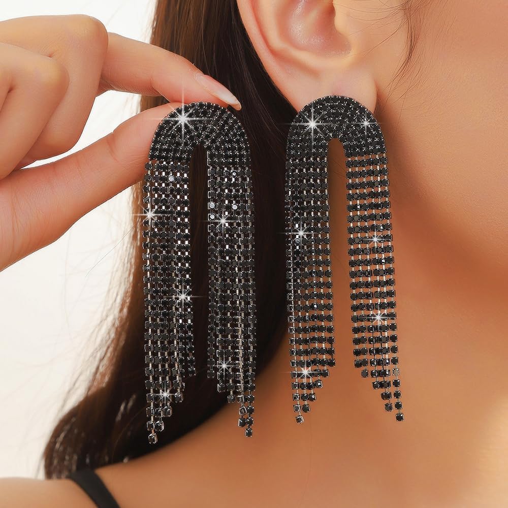 Denifery Long Earrings Dangle Dangling Bling Earring for Women Chandelier Rhinestone Earrings Crystal Rhinestone Statement Drop Tassels Earrings for Prom Fashion Jewelry - Image 2