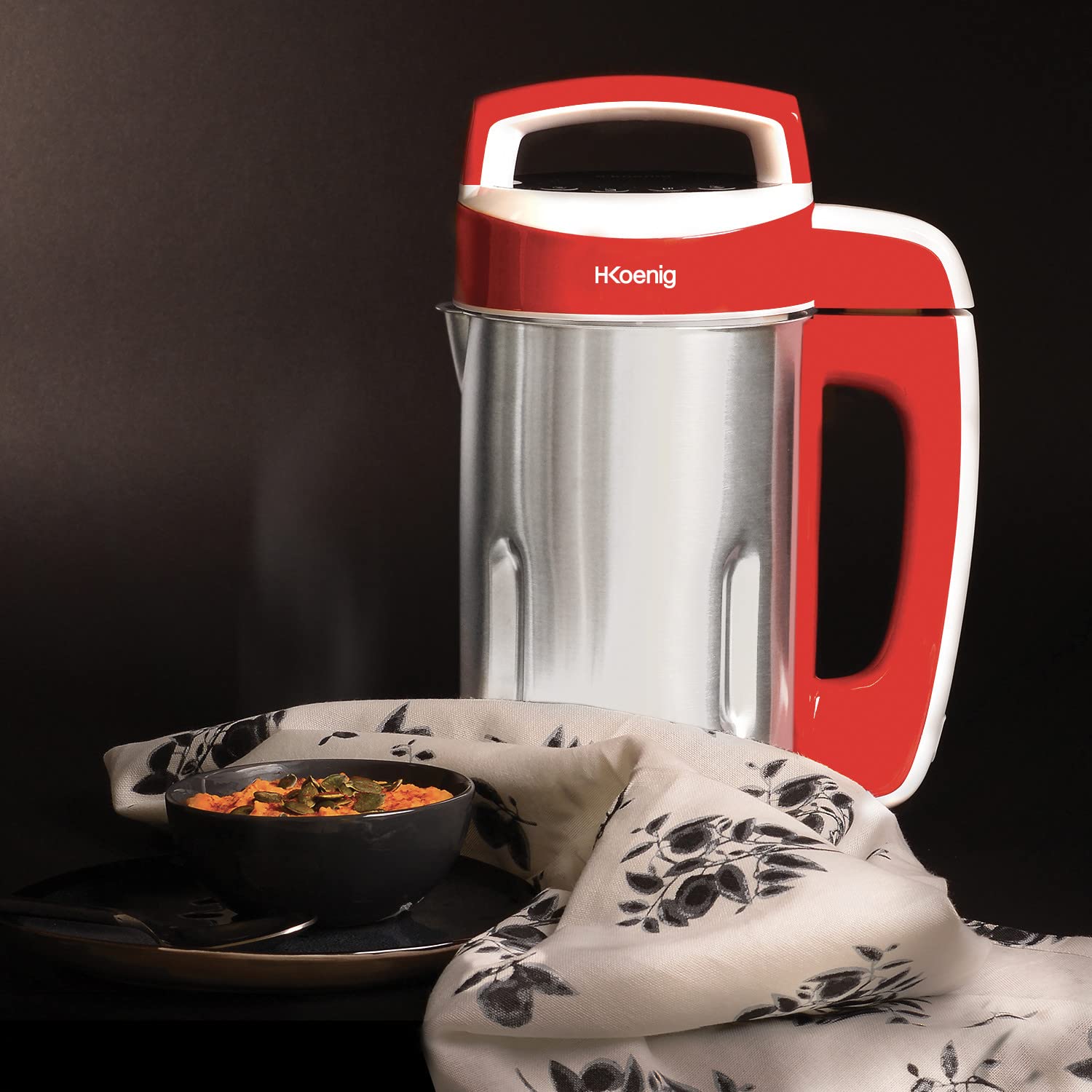 H.Koenig Blender à Soupe Chauffant 1.1L MXC18 Inox, Multifonctions professionnel, Fonction mixage, 2 Programmes de cuisson, 850W