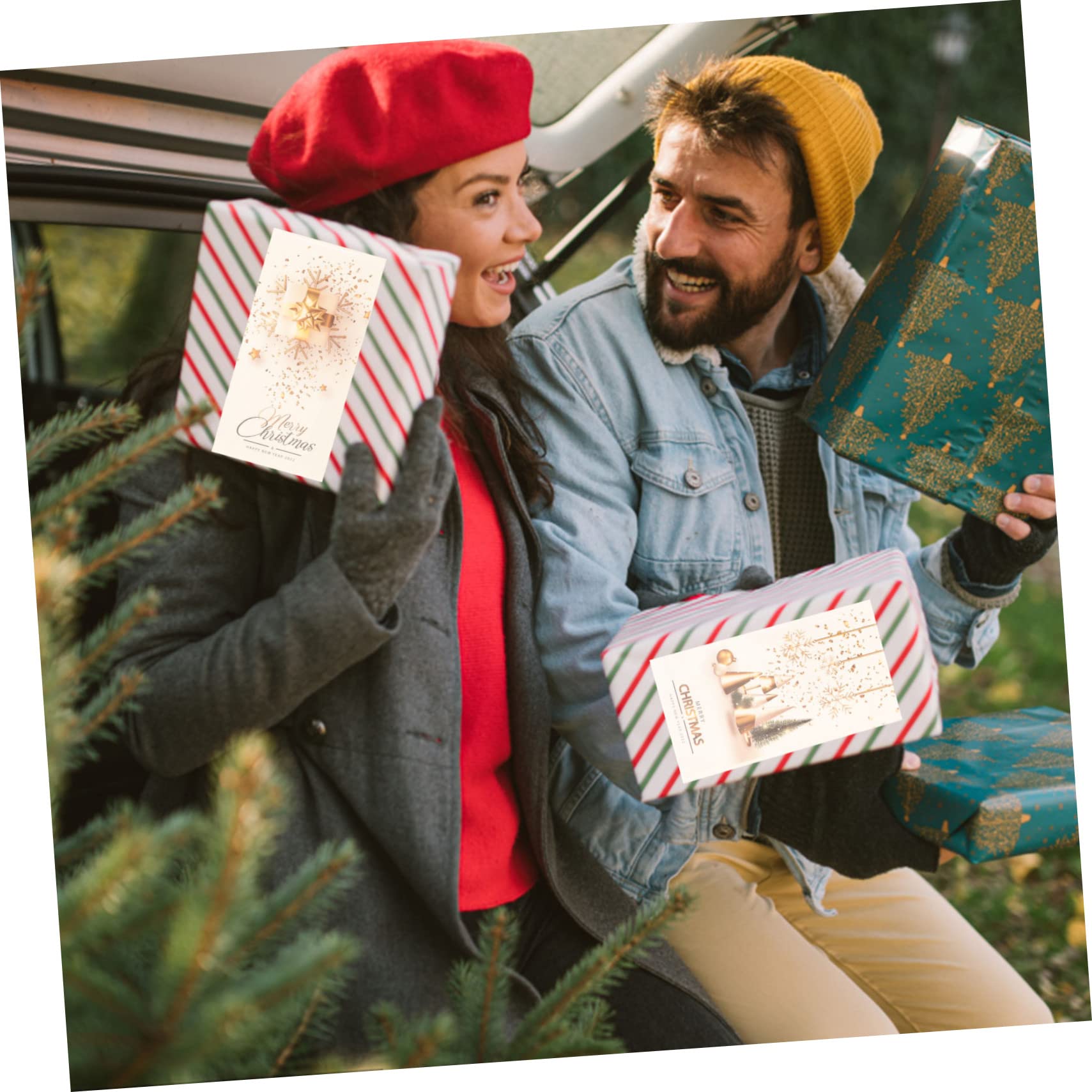 Tofficu 150pezzi Adesivi Decorativi Natalizi Per Scatole Confezione Etichette Rettangolari Per Imballaggi e Regali Per Festività e Decorazioni Di Natale