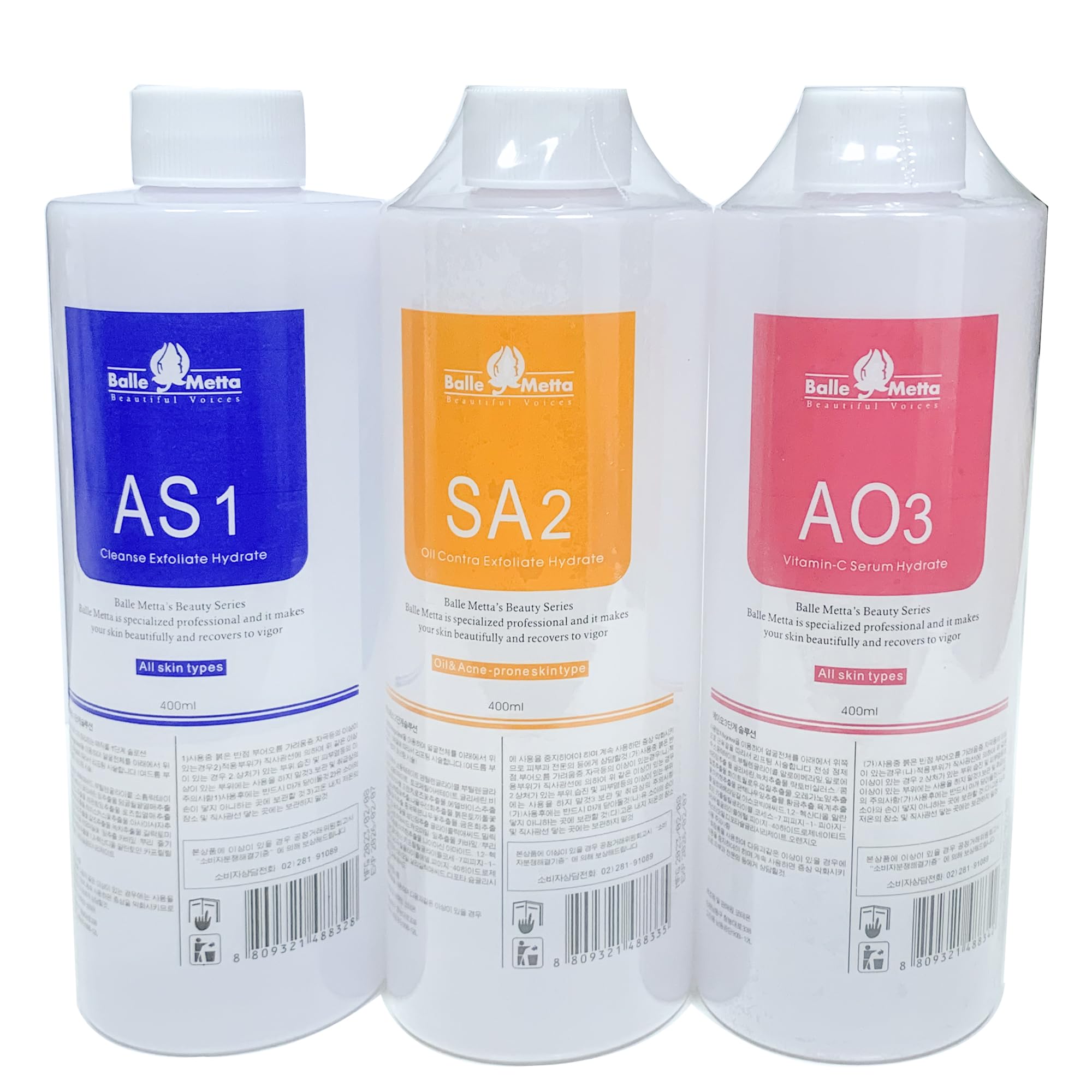 Aqua Peeling Solution AS1 SA2 AO3 Soins de la peau du visage Sérum facial Liquide de nettoyage Pour machine à peler Facial Fournitures d'esthétique (400ml/3bottle)