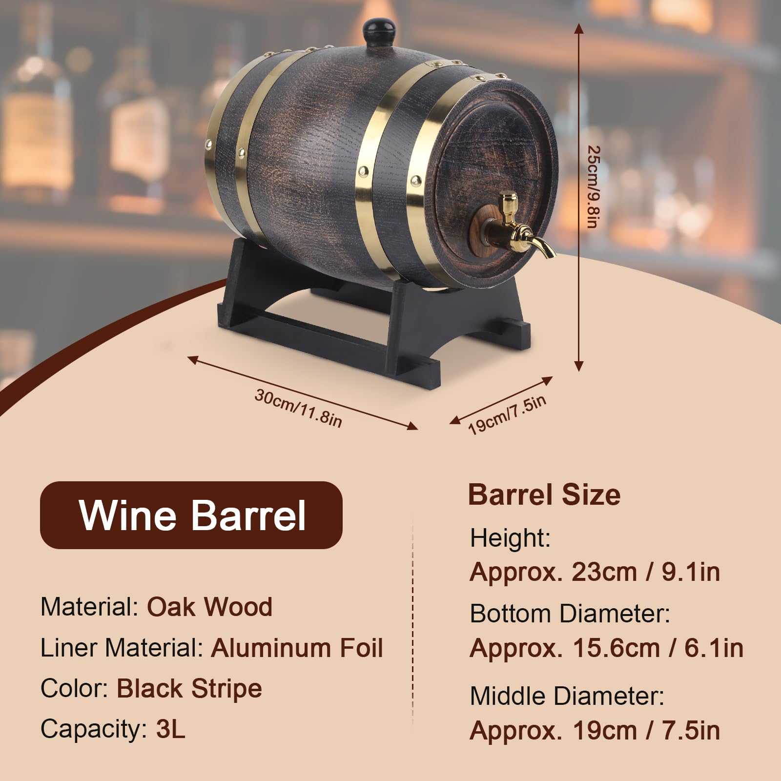 Dispensador de Barril de Whisky de 3 Litros, Barril de Envejecimiento de Roble, Barril de Whisky para el Hogar, Barril, Contenedor Con Grifo Para Brandy, Vino, Cerveza