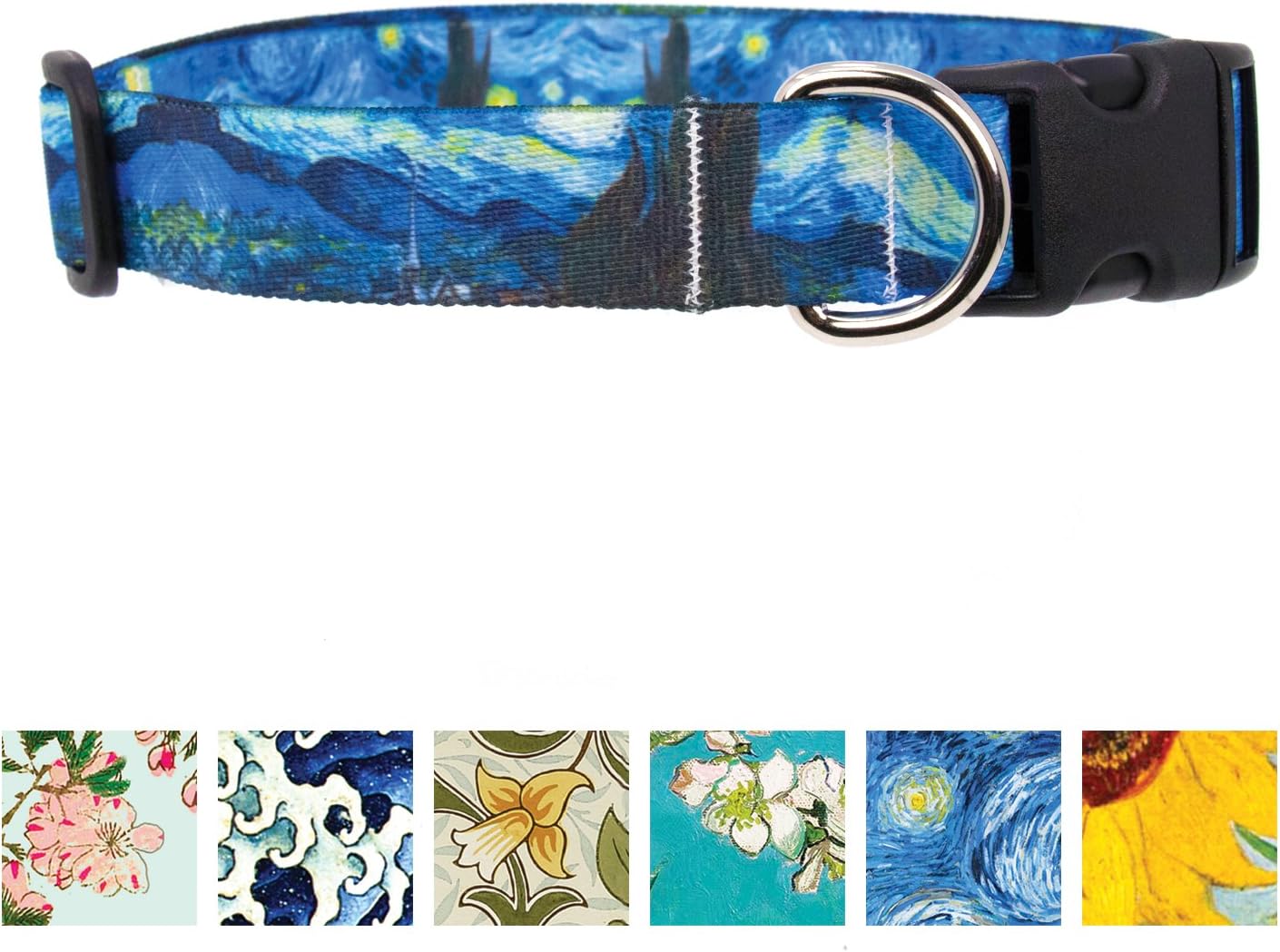 Buttonsmith Van Gogh Starry Night Dog Collar - Made in The USA - Fadeproof Permanently Bonded Printing, Military Grade Rustproof Buckle, Choice of 6 Sizes