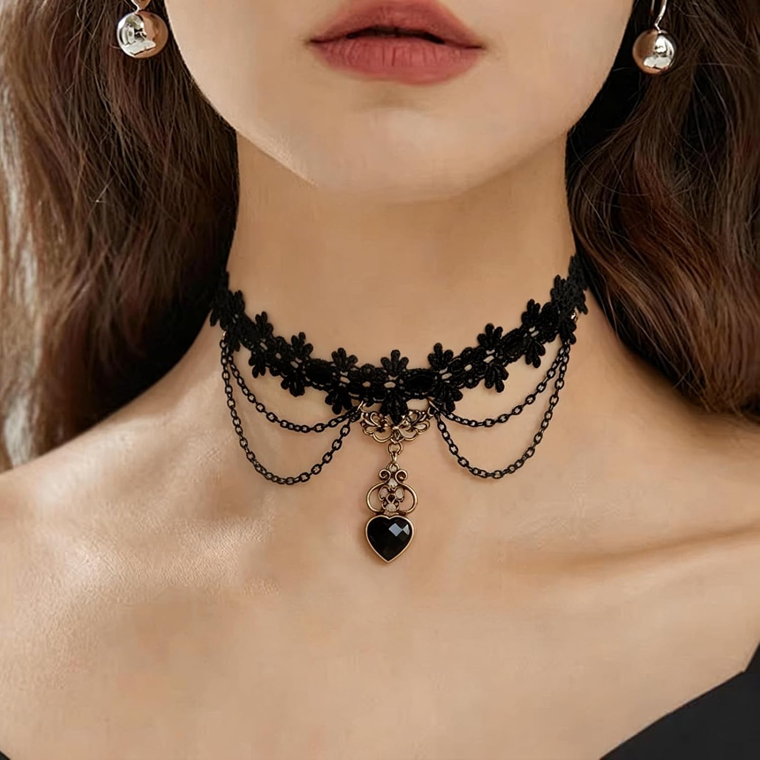 Black Necklaces for Women, Adjustable Layered Velvet Leather Lace Collar, Halloween Party Cosplay Accessory, Goth Jewelry Gift