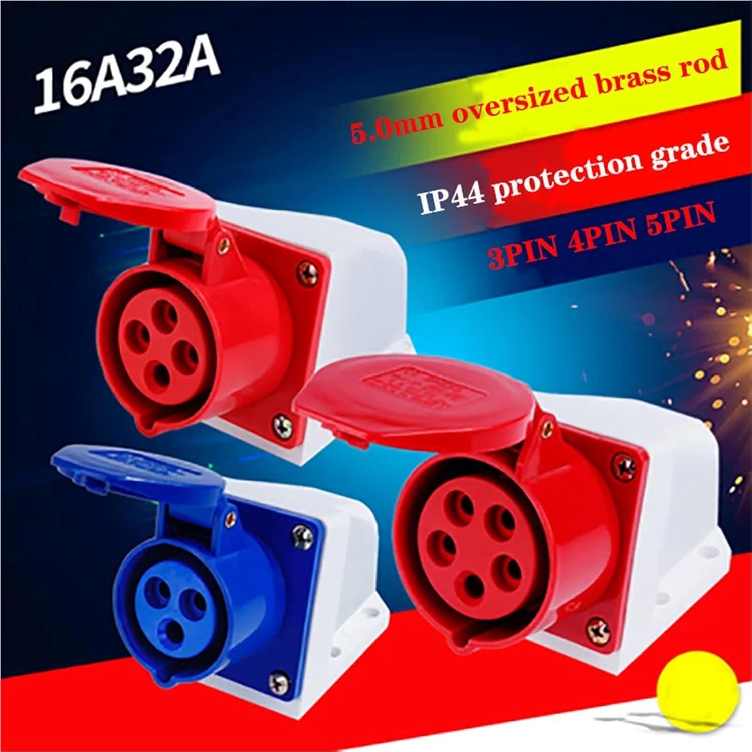 16A Industrial Plug and Socket Waterproof Connector 3PIN 4PIN 5PIN IP44 Waterproof Electrical Connection Wall Mount Socket(NM-214 4P)