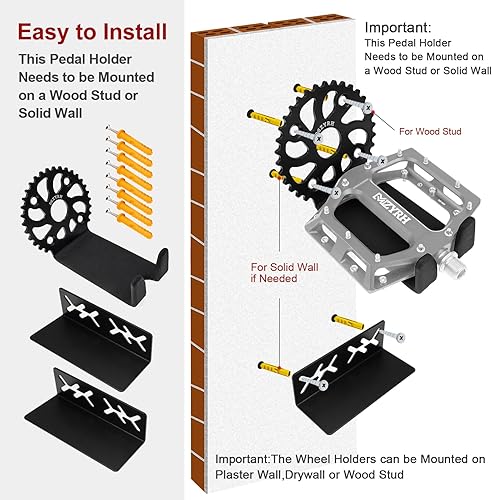 Miniatura 5 de MZYRH Soporte de pared resistente para bicicleta, acero inoxidable, paquete de 2, estante de almacenamiento de bicicletas, ideal para bicicletas de