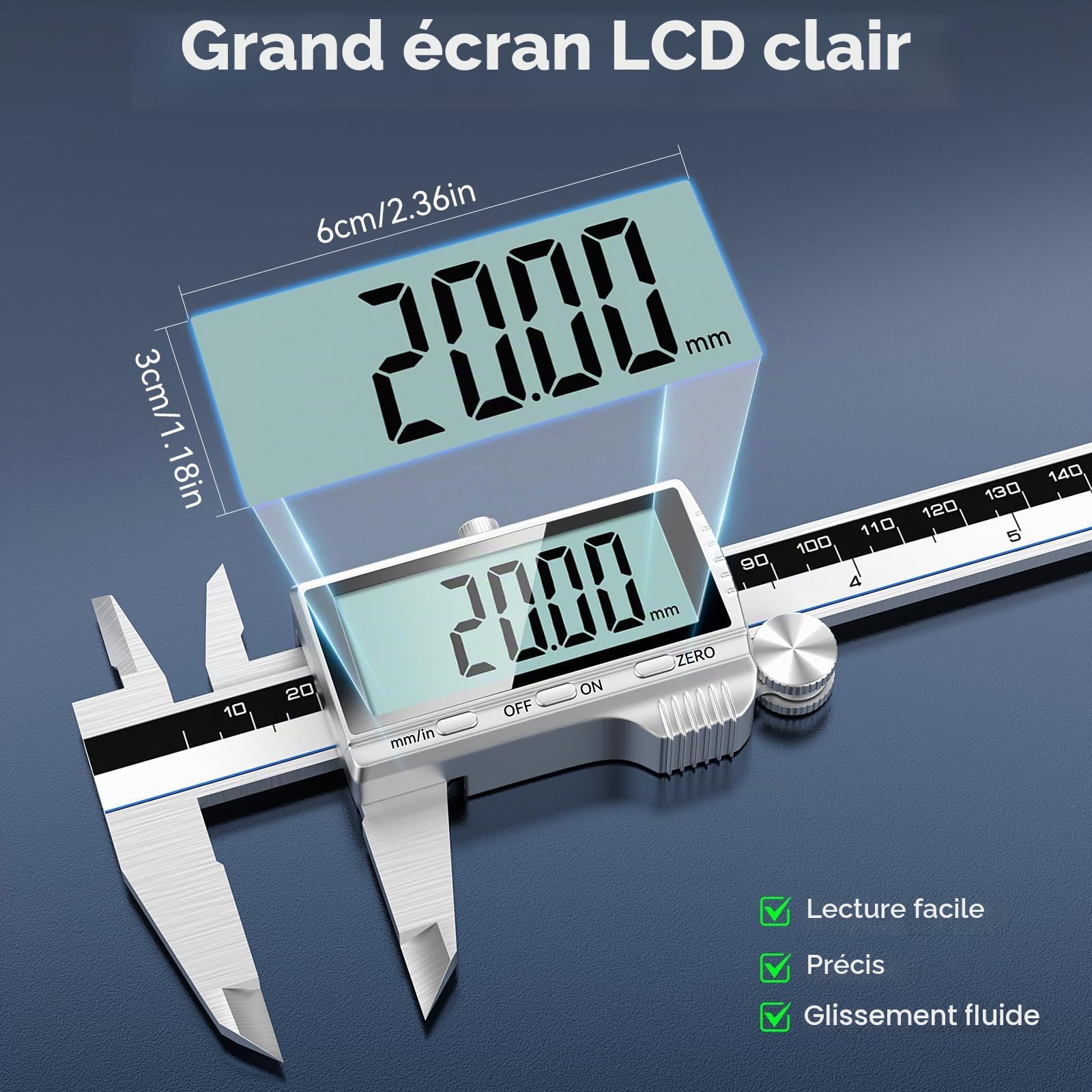 Housolution Pied à Coulisse Numérique, Outil de Mesure 8" avec Grand LCD | Commutation Pouces/MM, 4 Modes de Mesure, Micromètre en Acier Inoxidable avec Écran Éclaboussures pour Menuisiers