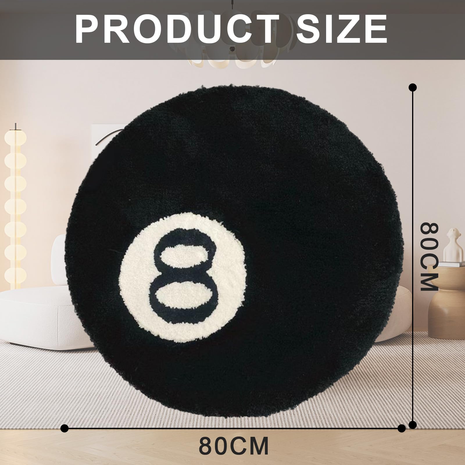 HAMON Tapis de billard 8 boules - Antidérapant - Lavable - Doux - Pour salon, salle à manger, chambre à coucher - Noir - 80 cm