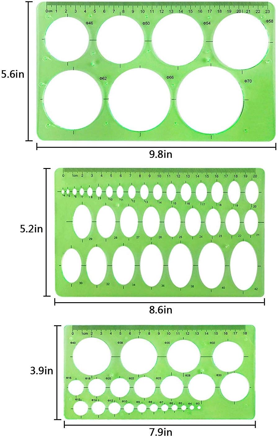 Onwon 10 Pieces Drawings Templates Stencils Measuring Templates Clear Green Plastic Geometric Rulers Draft Rulers for Drawing Engineering Drafting Building School Office Supplies : Office Products