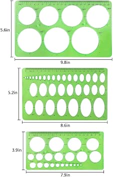 10 Pieces Drawings Templates Stencils Measuring Templates Clear Green Plastic Geometric Rulers Draft Rulers for Drawing Engineering Drafting Building School Office Supplies