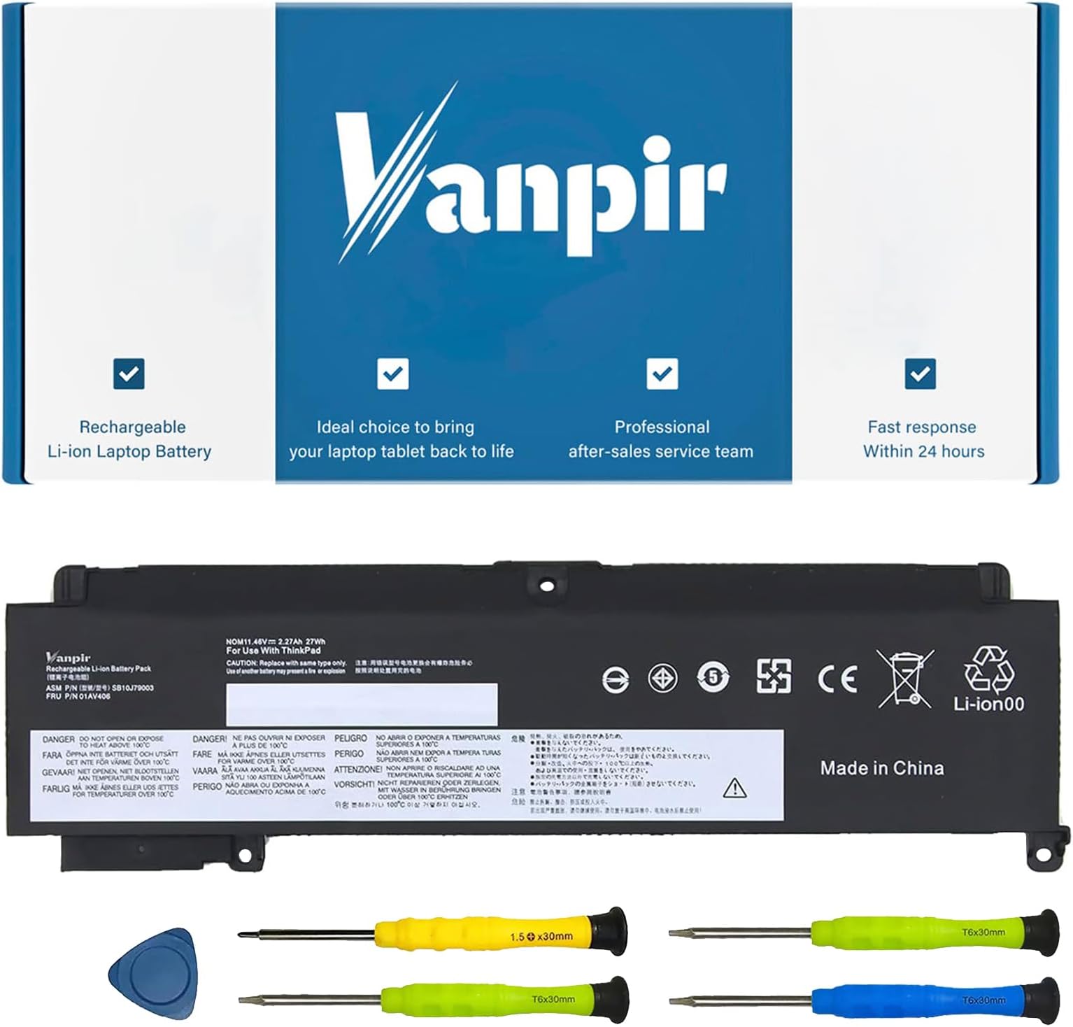 01AV406 Laptop Battery Compatible with Lenovo ThinkPad T460S T470S Series Notebook 01AV405 SB10J79002 SB10J79003 00HW038 00HW025 00HW024 01AV462 01AV407 01AV408 11.46V 27Wh 2274mAh