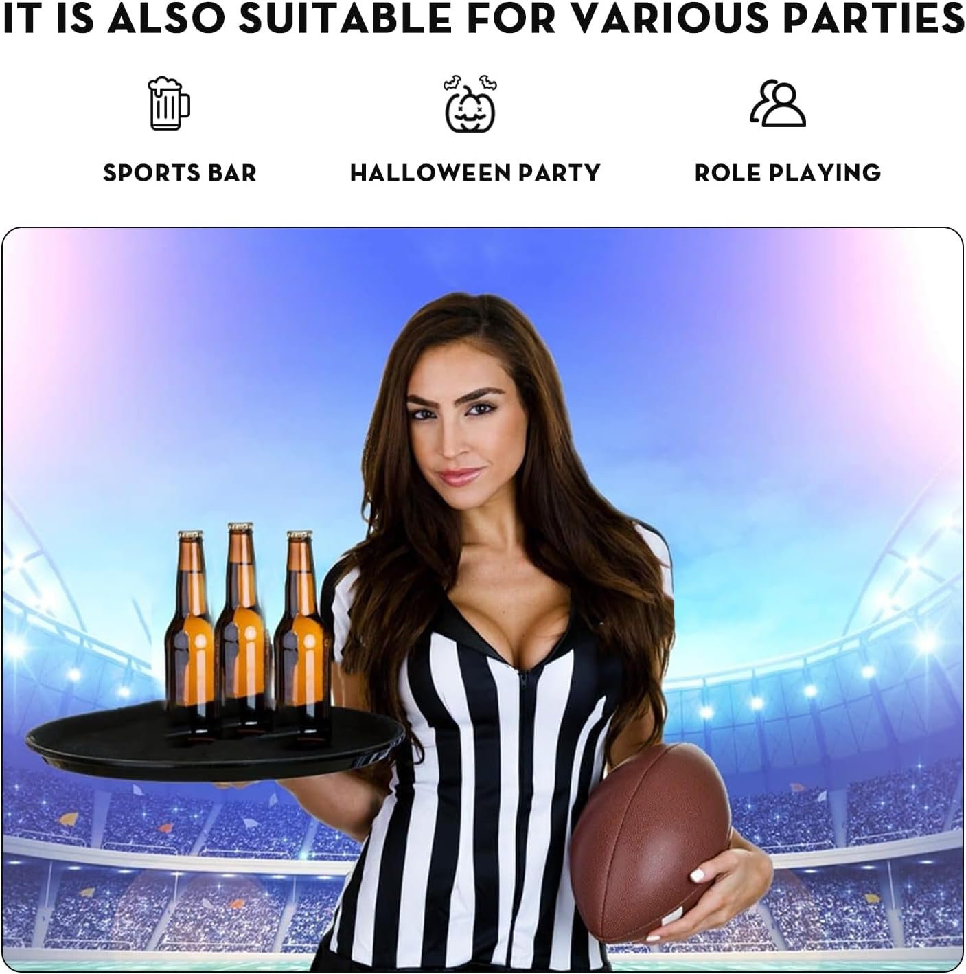 VKT Referee Shirt Womens Ref Jersey Black and White Stripe Uniform for Basketball Football Soccer Halloween Costume - Image 3