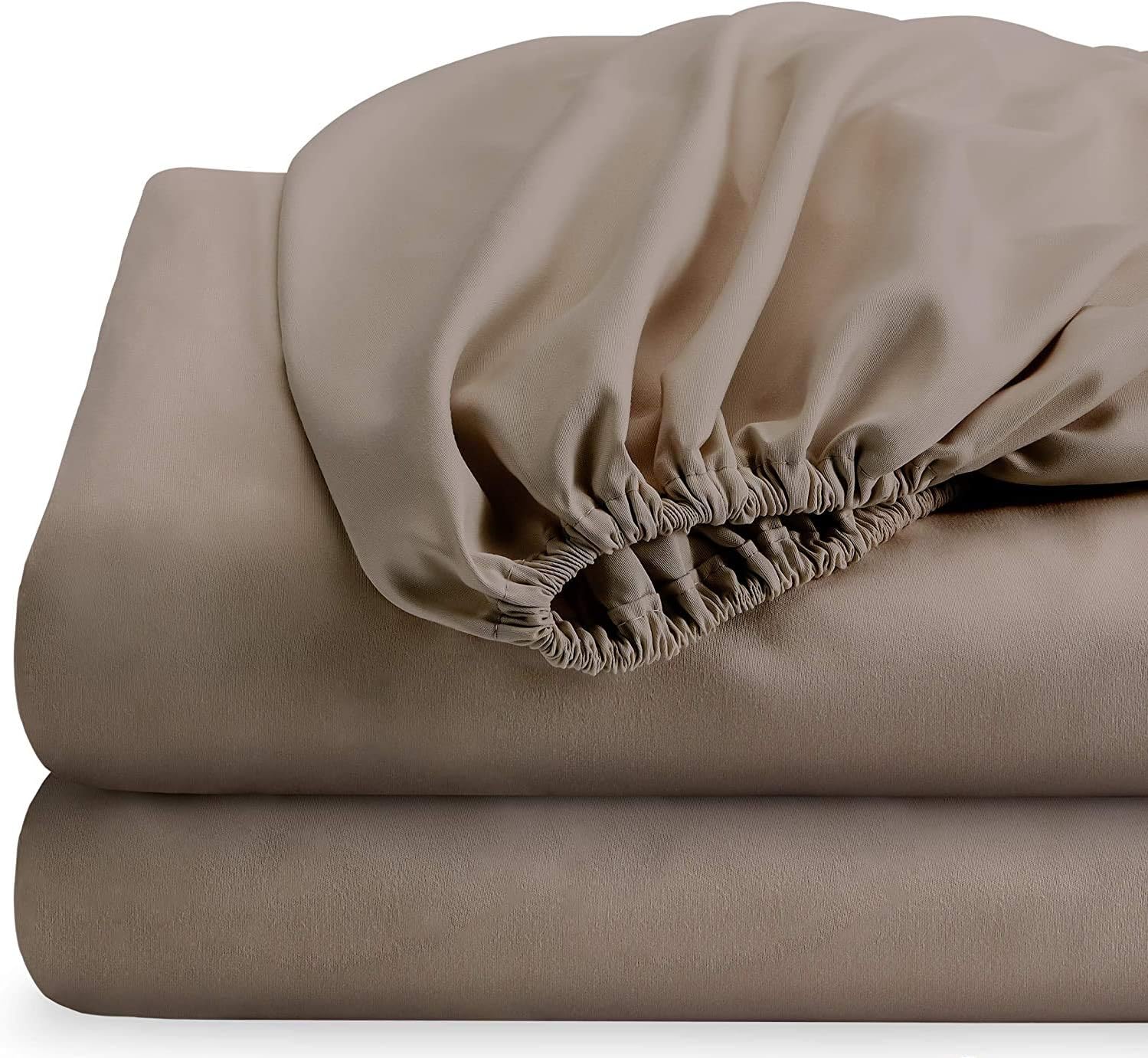Fitted Sheet Cal-King Size - Taupe Fitted Bottom Sheet Only - 100% Egyptian Cotton Hotel Quality Top Sheet - Deep Pocket up to 15 inches, Super Soft Cotton Bedsheets (Taupe Solid, Cal-King)