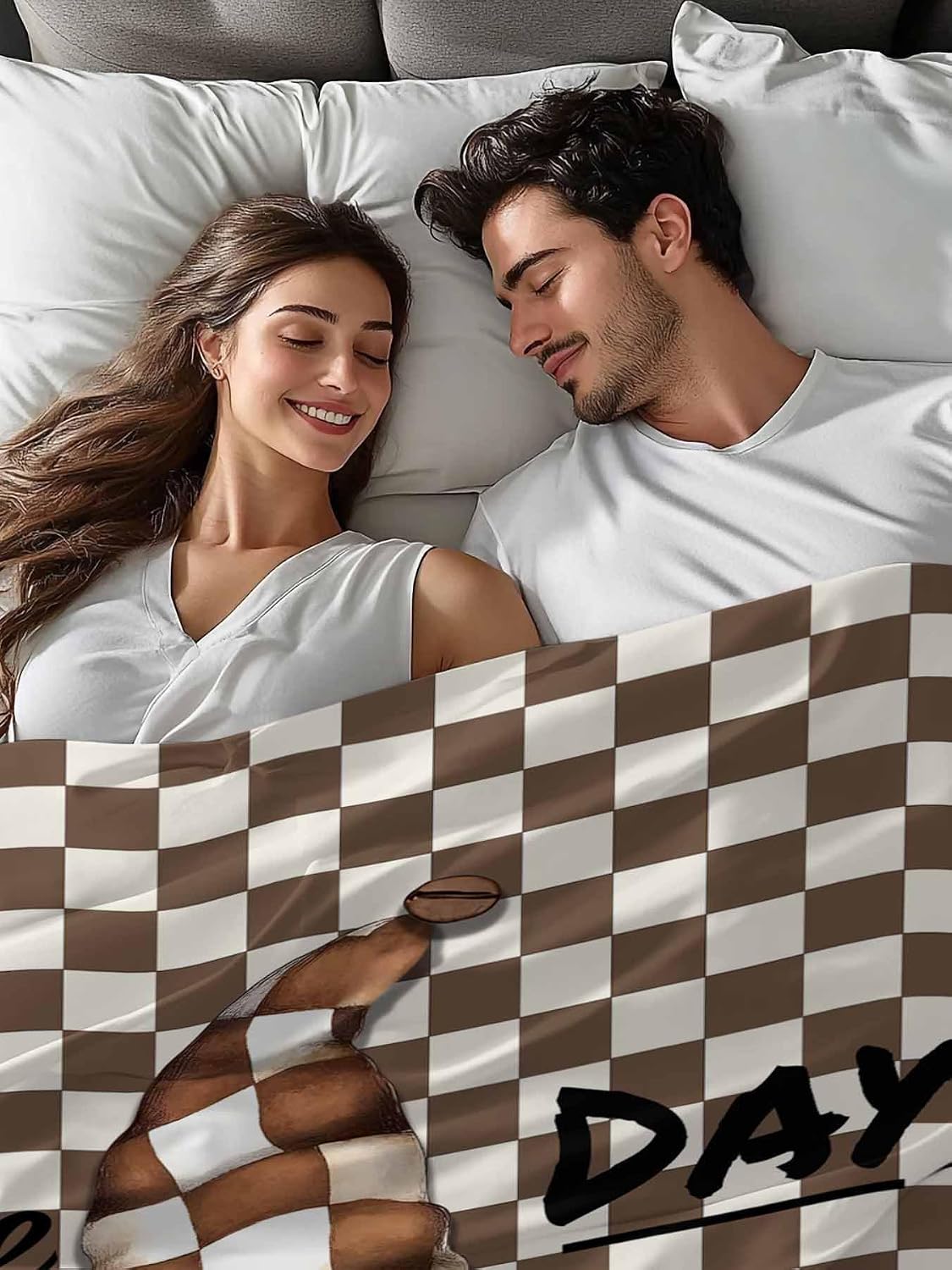 Top Sheet Queen Bedding Flat Sheet Only, Farm Gnome Coffee Day Beans Microfiber Bed Sheets Soft Breathable Bedding Flat Sheets, Classic Brown Buffalo Plaid Hotel Luxury Top Sheets
