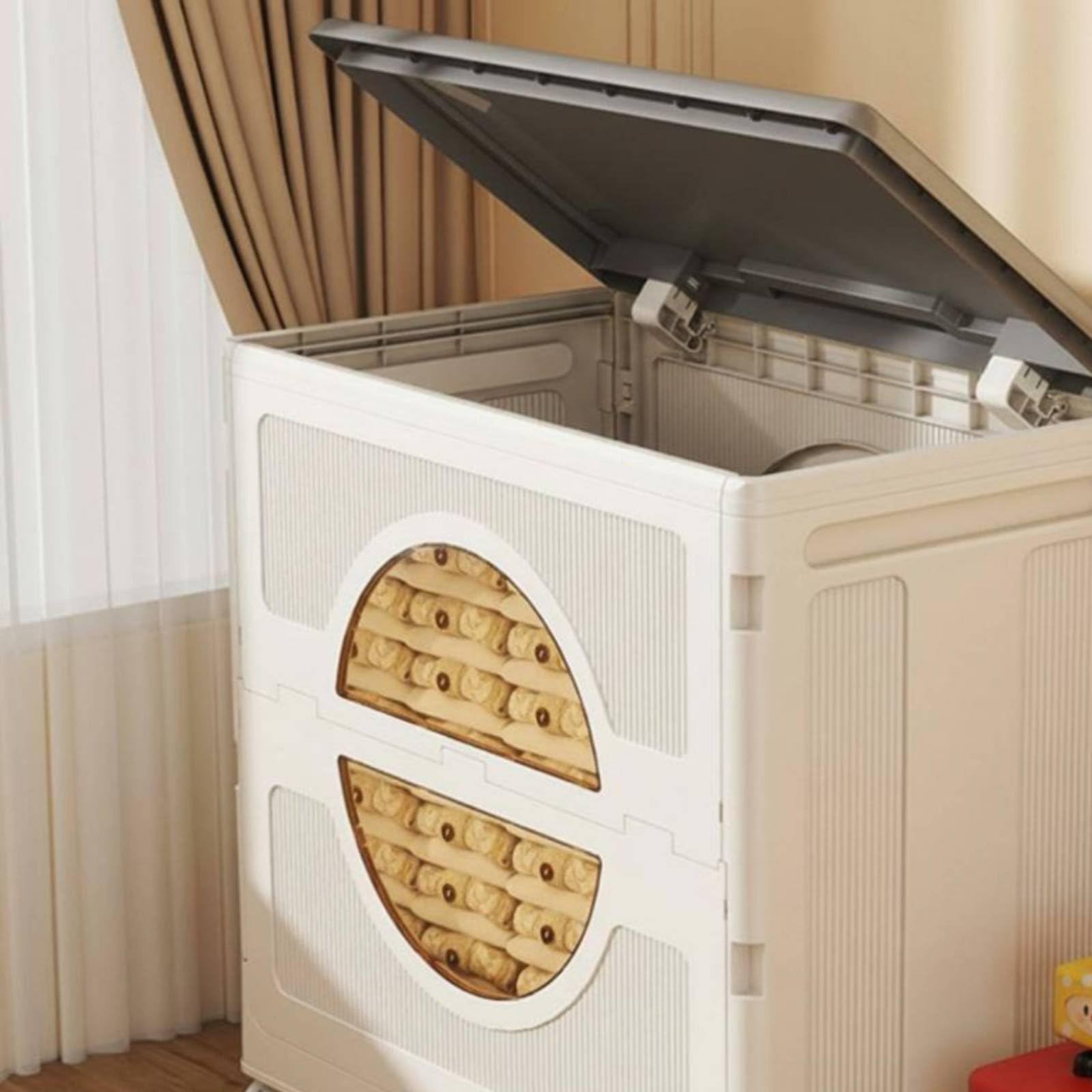 Contenedor de Almacenamiento Infantil Baúl Organizador Caja de Juguetes Plegable con Tapa Abatible Acceso Rápido Ruedas Incorporadas Polipropileno, Naranja Sólido