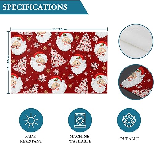 Miniatura 5 de Juego de 6 manteles individuales rojos de Navidad, diseño de árbol de Navidad de Papá Noel, resistentes al calor, lavables, manteles individuales de