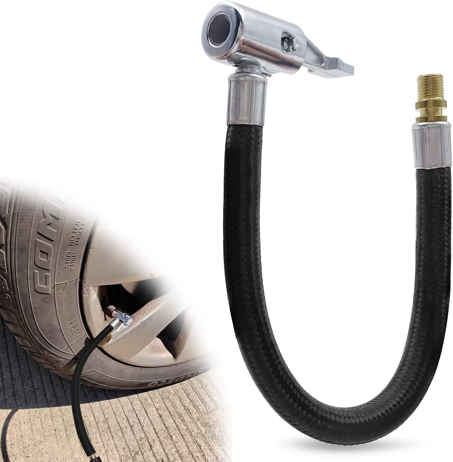 1PCS Car Tire Air Inflator Hose Adapter, Rubber Hose and