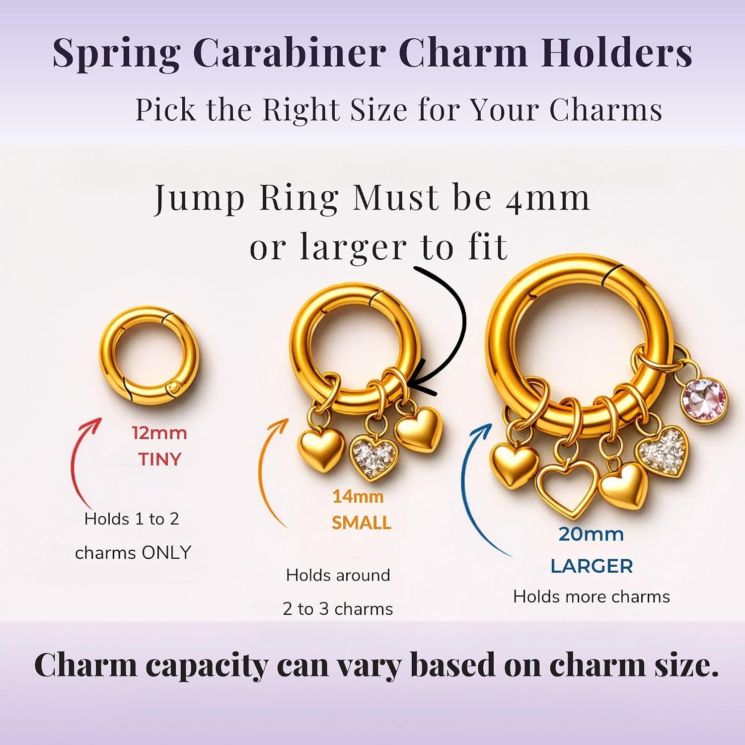 Round Carabiner Charm Holder Necklace for Women by Ginger Lyne, Paperclip Chain Stainless Steel, Interchangeable Charm Necklace, Choice of 12mm, 14mm, or 20mm
