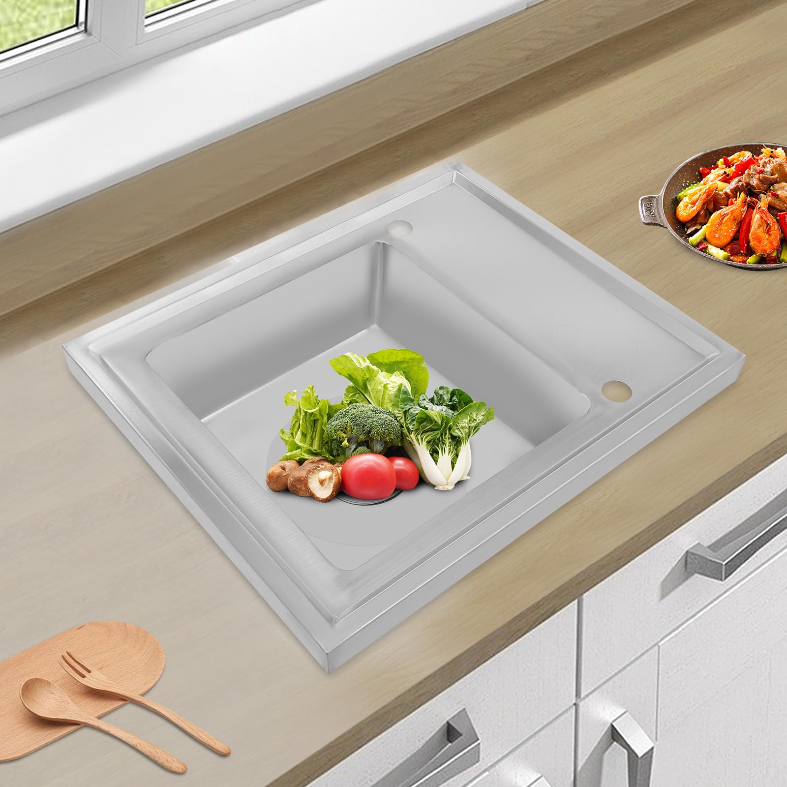 OUKANING Fregadero de acero inoxidable con escurridor, fregadero de acero inoxidable 201, fregadero de cocina empotrable con drenaje rápido y alta capacidad de carga de hasta 300 kg, para uso