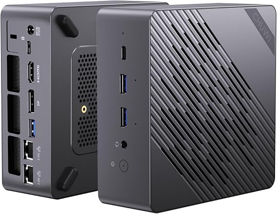 CHUWI AuBox AI Mini PC Up to 73 TOPS World Strongest AMD Ryzen AI 9 365 32GB DDR5+1TB SSD AI Accelerated Mini Gaming PC 10C 20T Up to 5GHz HDMI/DP/USB4 Screen 8K Output 2.5Gbps LAN x 2 Windows 11 Pro Mini PC All Metal High Heat Dissipation Low Noise AI Development and Commercial Use