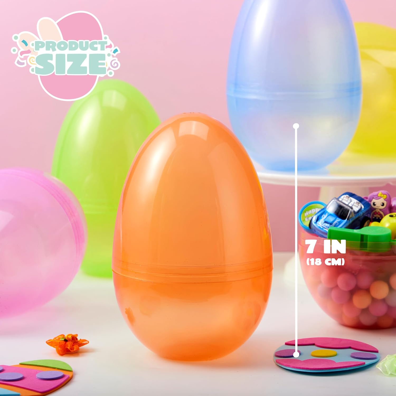 JOYIN 6 Pcs 7" Jumbo Plastic Easter Eggs, Clear 6 Colors Empty Eggs for Filling Treats Easter Party Favor Hunt Basket Stuffers Fillers Classroom Prize Supplies Toy