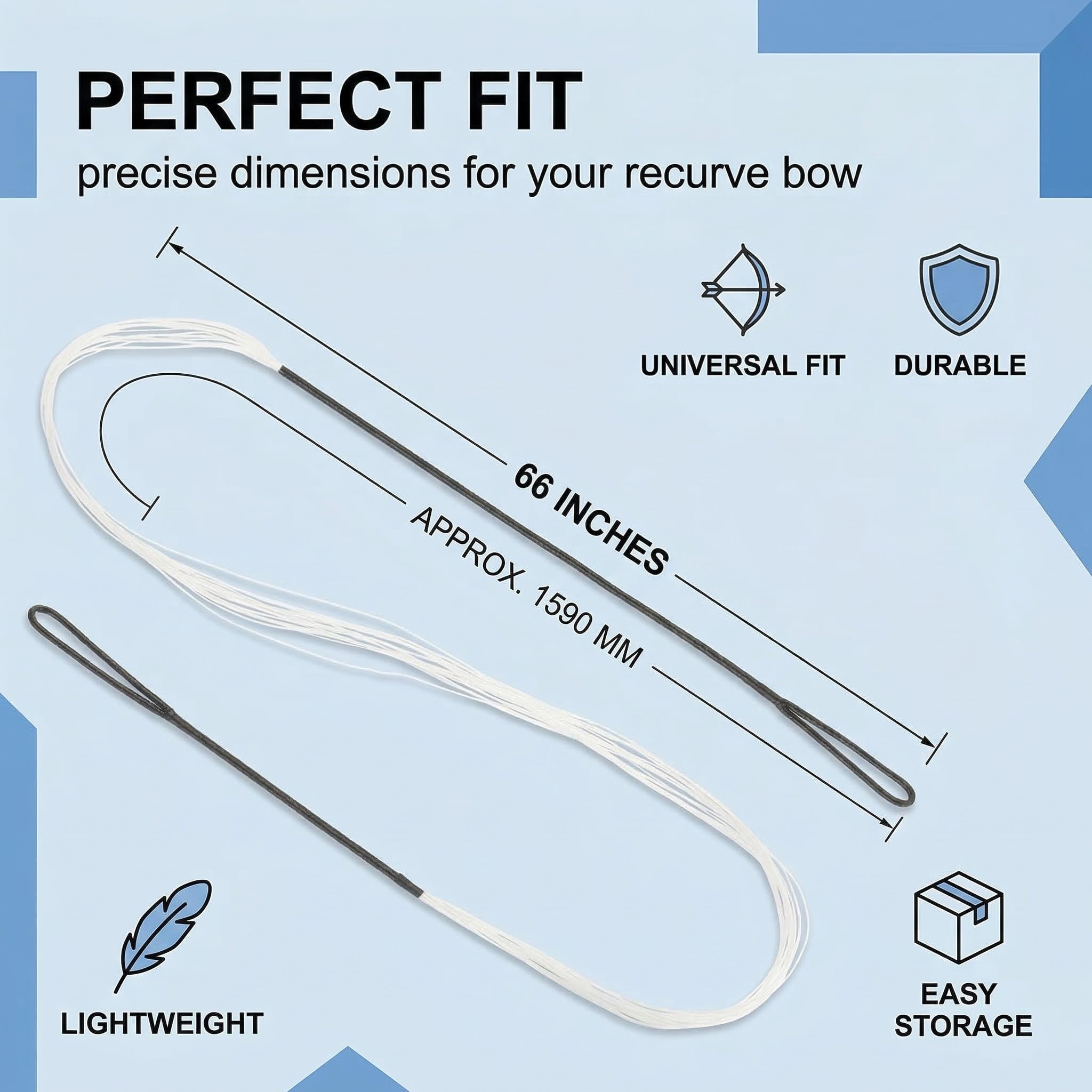 1 corde de rechange blanche de 66 pouces pour arc recourbe, accessoire universel pour le tir à l'arc