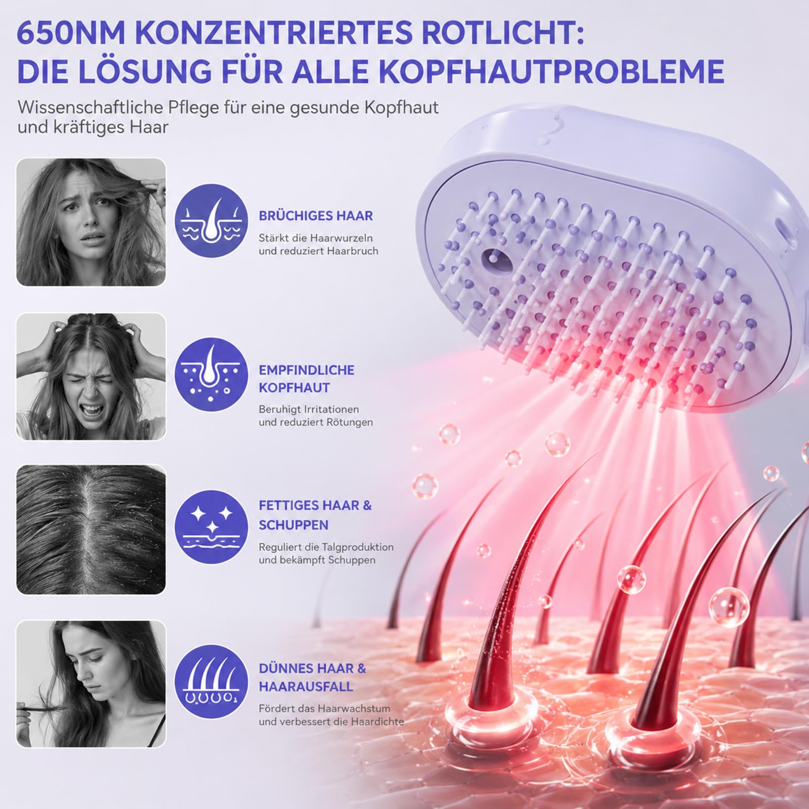 3 in 1 Elektrischer Sprüh-Luftkissen-Massagekamm, Luftkissen-Massagekamm zur Kopfhautpflege, Entwirrungsbürste mit Nachfüllbarem Ätherischem Öle, Antistatisch für Damen & Herren (Rosa)