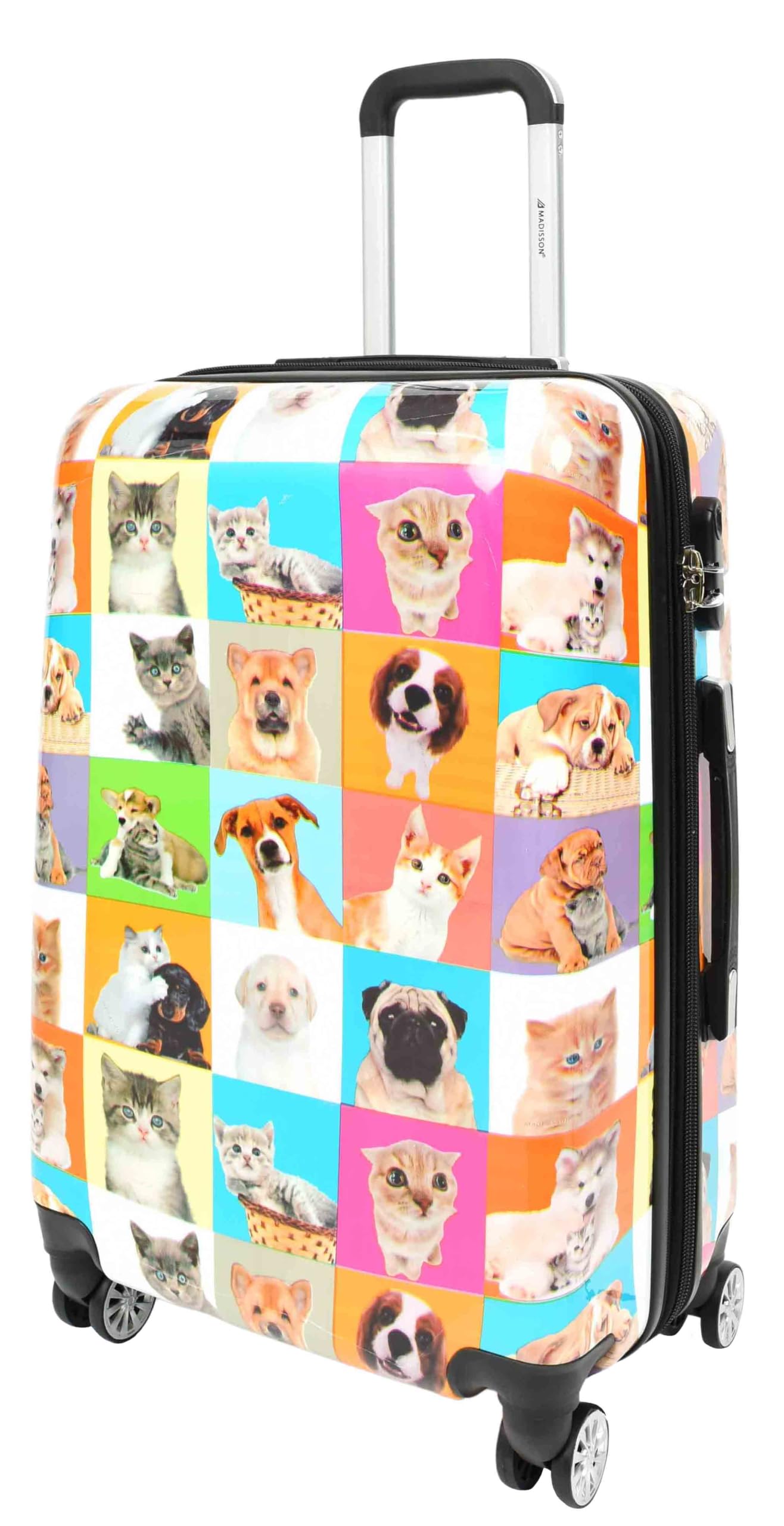 House of Leather Four Wheel Suitcase Hard Shell Lightweight Luggage Cats & Dogs Print Medium Multicolor