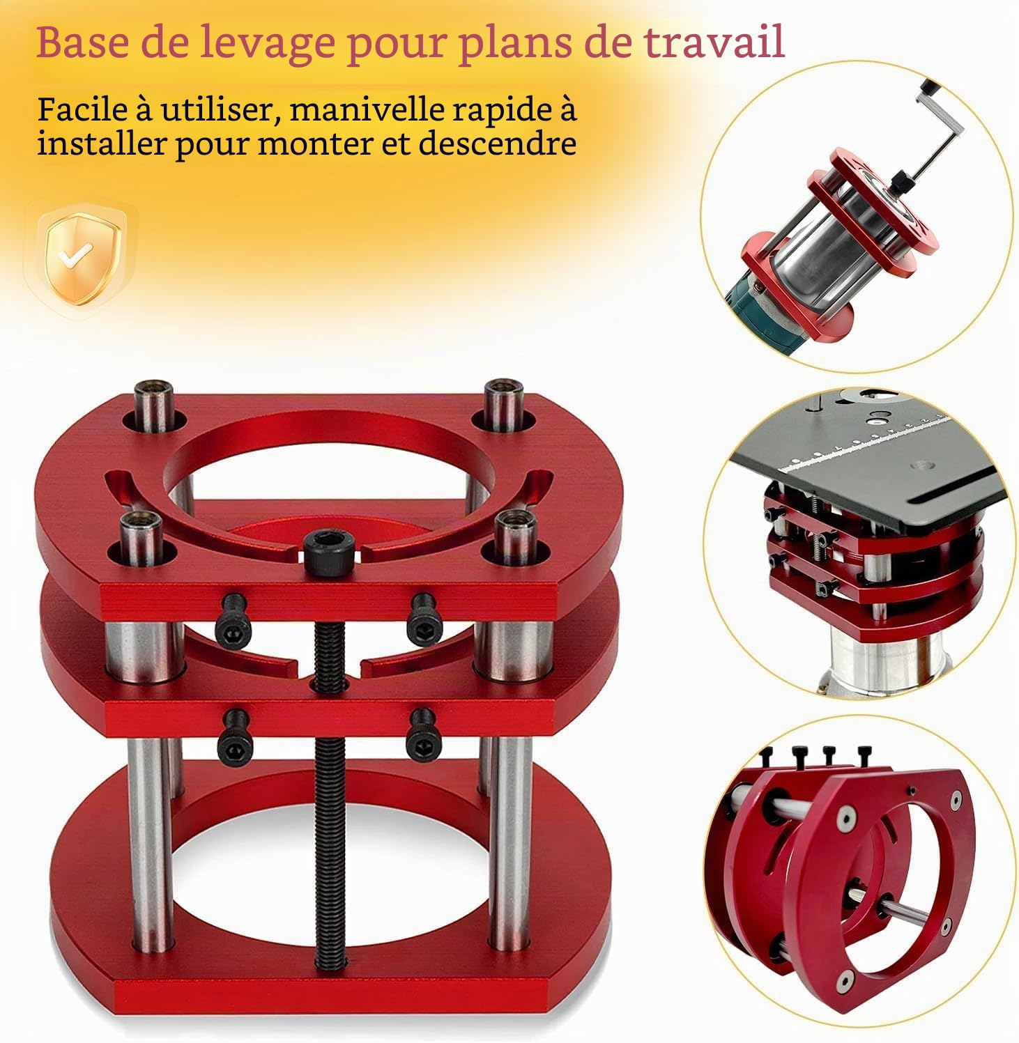 Défonceuse-Lift, Kit Levage Défonceuse en Métal pour Plaque Base D'Insert Défonceuse Scie Table, Travail du Bois, Plaque D'Insert Table Défonceuse,Base Levage, Convient pour Diamètre 64 Mm À 66