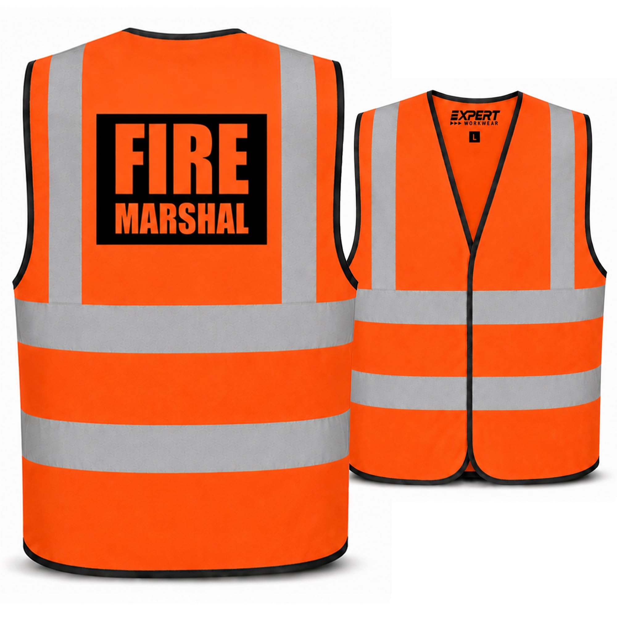 Expert Workwear Fire Marshal Vest Hi Vis High Visibility Printed Safety Viz Waistcoat (2XL, Orange)