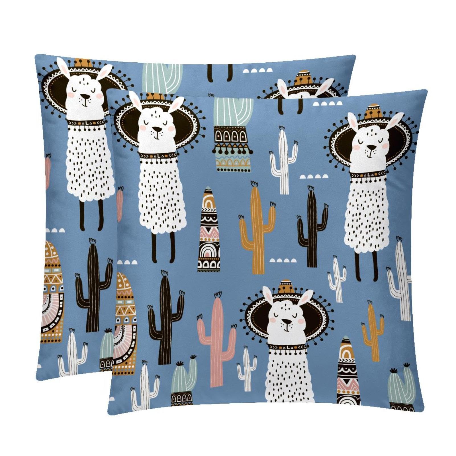 TDGKPZ Cute Alpaca Cactus Throw Pillow Covers 2 Pack Pillowcases Soft Cozy Pillow Cases For Couch Bed Sofa 45x45cm