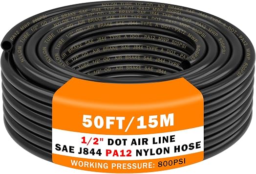 CheeMuii 50 FT 1/2" DOT Air Line PA12 Nylon 1/2 Pneumatic Tubing SAE J844 DOT Air Hose 15 Meter 1/2 Inch OD Pneumatic Air Tubing Pipe Hose Line