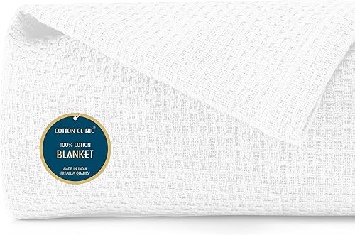 Cotton Clinic Manta de punto gofre 100% algodón, tamaño King, 102 x 90 pulgadas, suave, ligera, transpirable, para todas las estaciones, capa de
