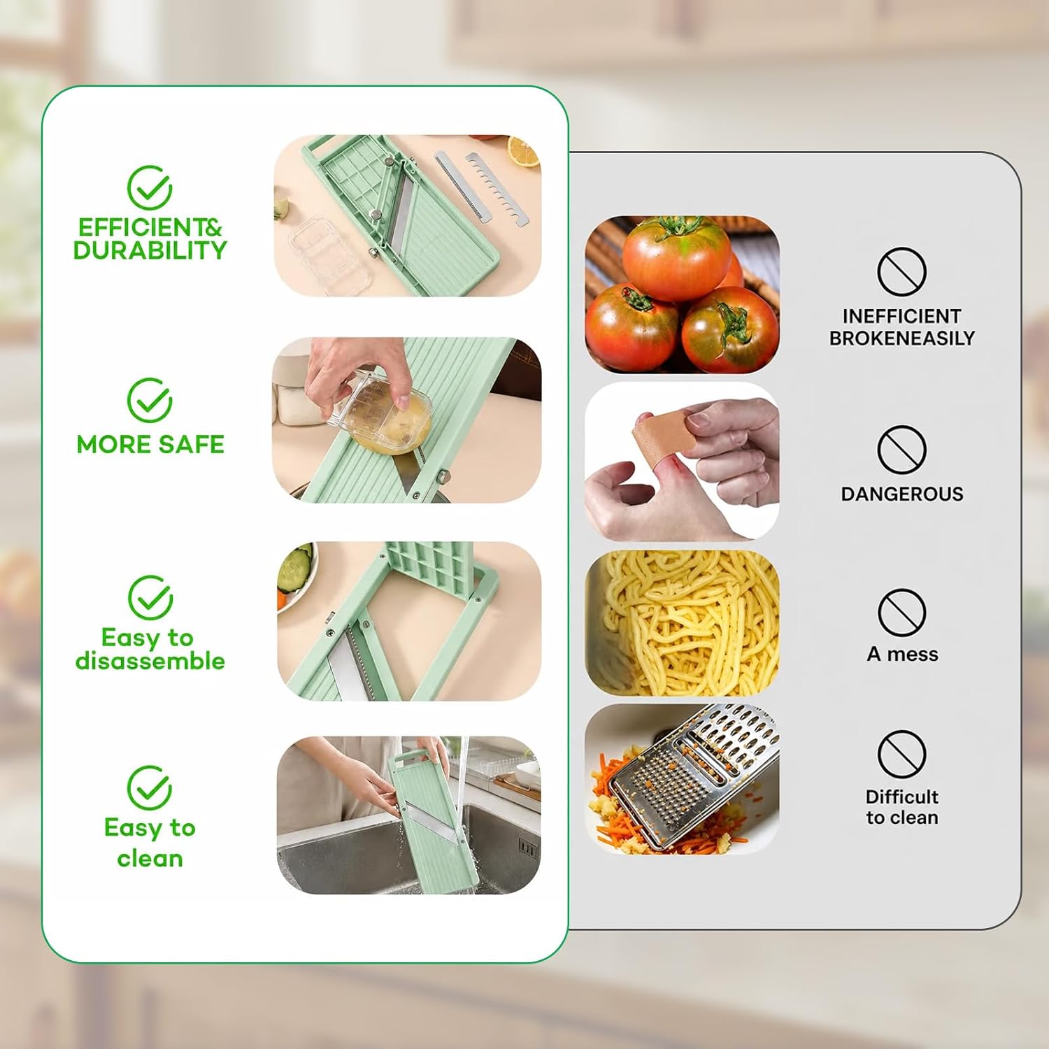Mandoline Slicer for Kitchen, Upgrade Super Slicer for Vegetable, 3 Interchangeable Stainless Steel Blades, Handheld Vegetable Cutter for Cucumber, Potato, Carrot & More, Rustproof & Dishwasher-Safe