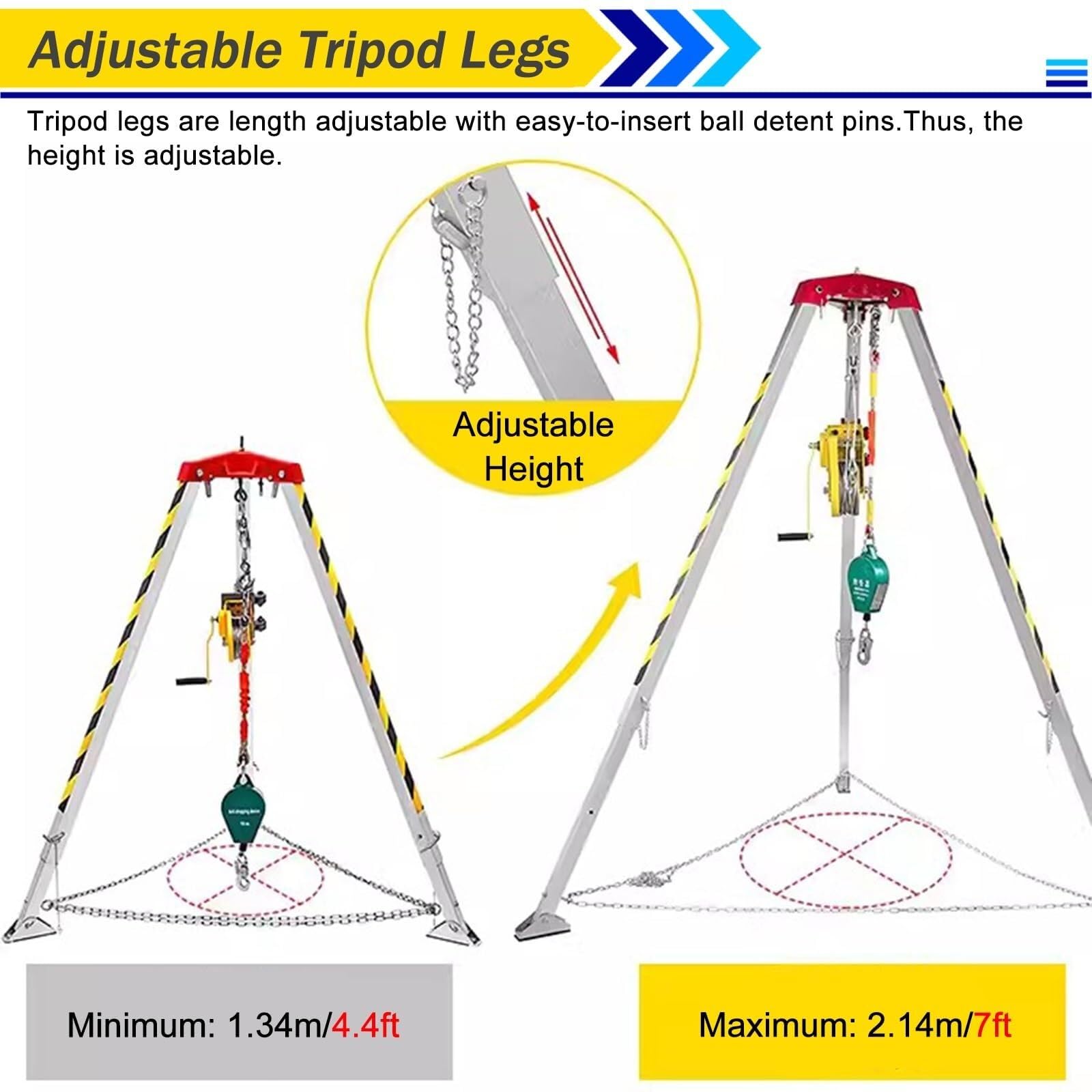 Kit treppiede per Soccorso Stradale, Sistema di Corde di Soccorso Regolabile per spazi confinati, per Soccorso in Pozzi Profondi/Pulizia fognature/Riparazione Tubi, con Protezione