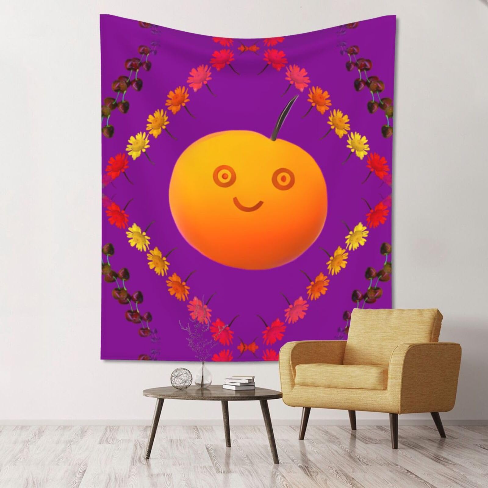 ZZYYDS Floral Wall Decor Tapestry Smiley Orange for Living Room Dormitory Home Decor Party Background, 60x51 Inch (Vertical)