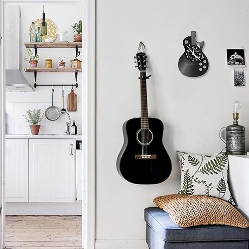 Miniatura 3 de KingLive Reloj de pared de vinilo para guitarra, regalos para vacaciones, reloj de pared con música y guitarra negra, arte de instrumentos, regalos