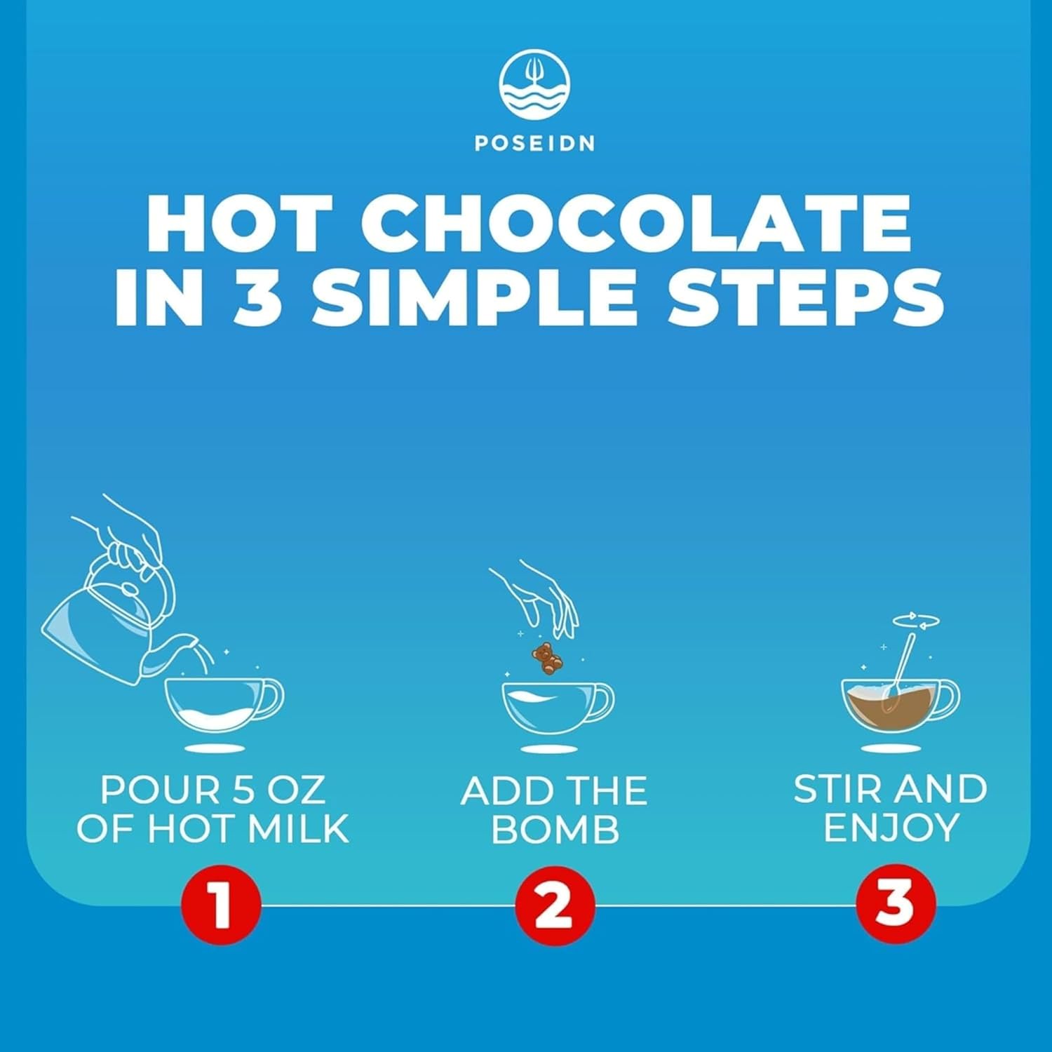 Poseidn Super Hot Chocolate Bombs – Fun & Playful Hot Drink Bombs for Kids & Families | Made with Real Cocoa | 4 Gourmet Flavors in Cute Animal Shapes (8 Pieces) – Made in Canada