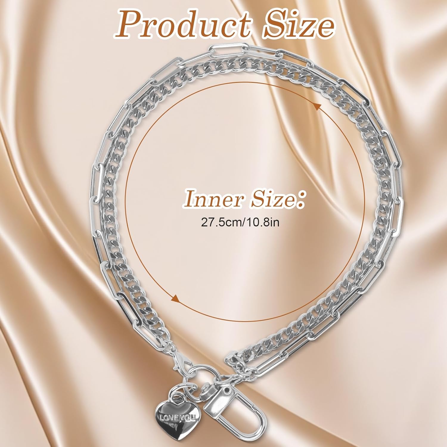 AULEEP Phone Chain Wristlet Strap,Double Metal Phone Charm with Tether Tab,Detachable Cellphone Wrist Strap Universal Silver Hands-free Anti Theft Hand Chain - Image 3