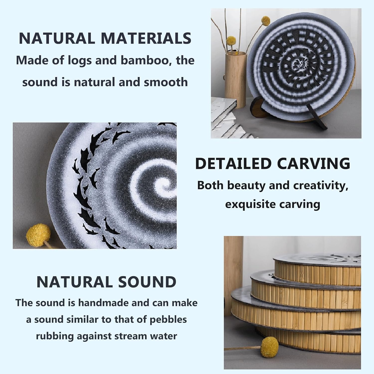 18cm/25cm Wooden Ocean Drum Rain Disk, Sound Healing Wave Drum, Gift for Yoga Meditation, for Spiritual Music, Reflection