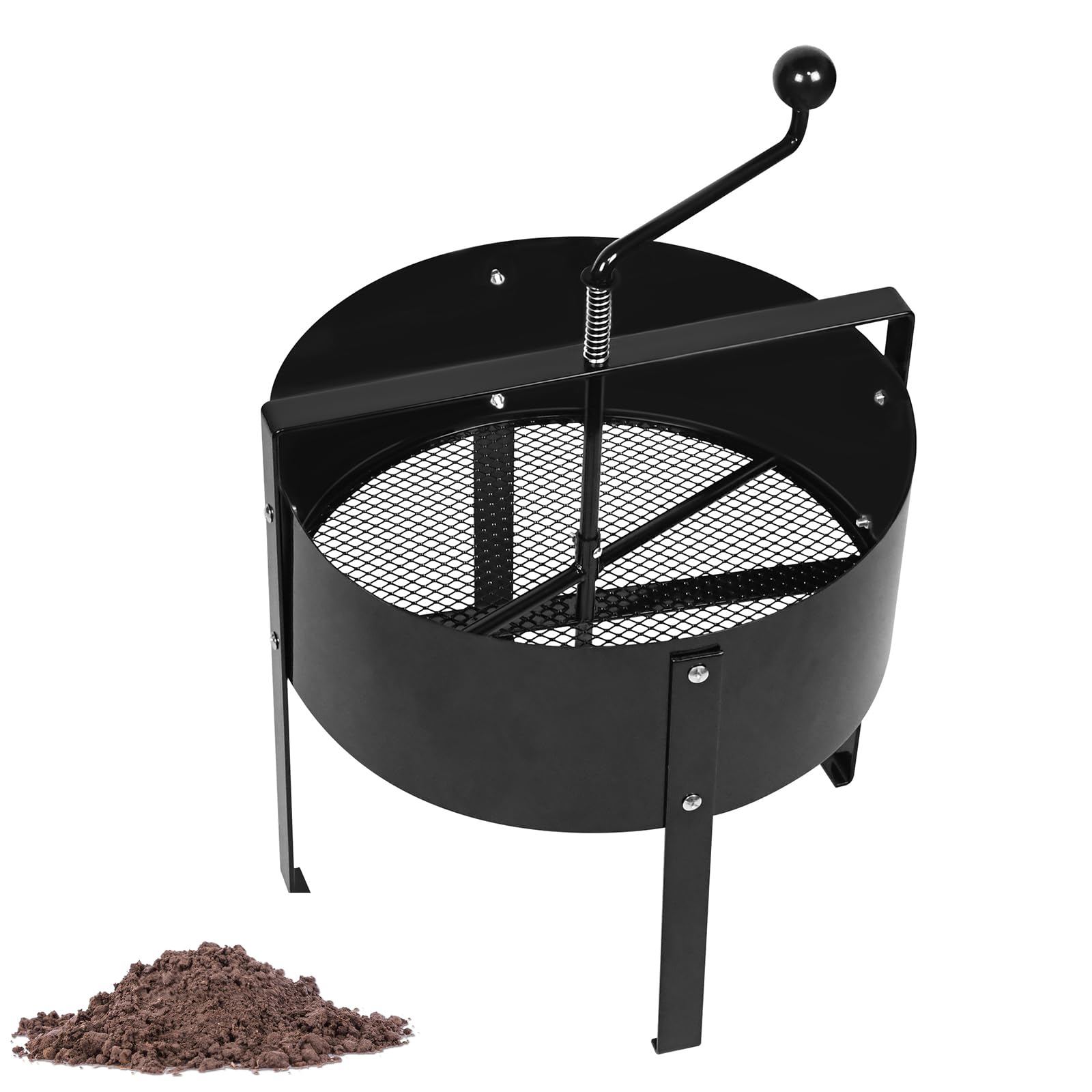 LILIIN Metallisches Gartensieb Handkurbelsieb Kompostsieb Handkurbel Komposter für Trennstein, Unkraut, Kompost - 40 x 45cm, Schwarz