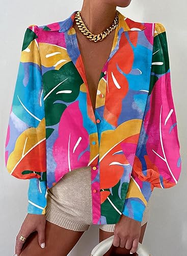 Miniatura 7 de EVALESS Blusas con botones para mujer, blusas de manga larga con estampado de moda 2025