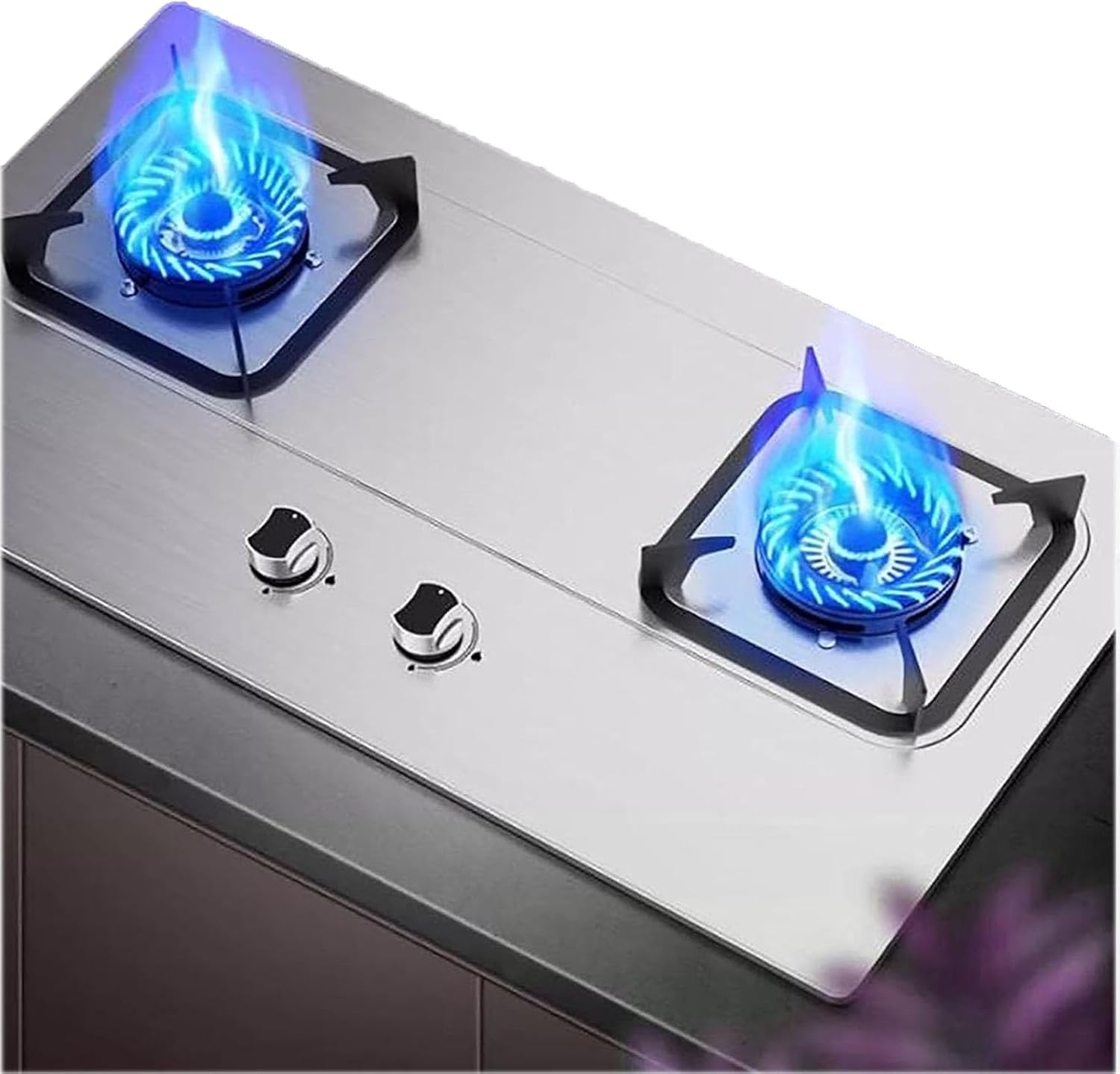 2 Burner Propane Stove, Stainless Steel Auto Ignition Gas Cooktop, Cast Iron Pan Support, Tabletop and Flush-mounted Ranges, for Outdoor/Camping/RVs/Picnic(NG)(LPG)