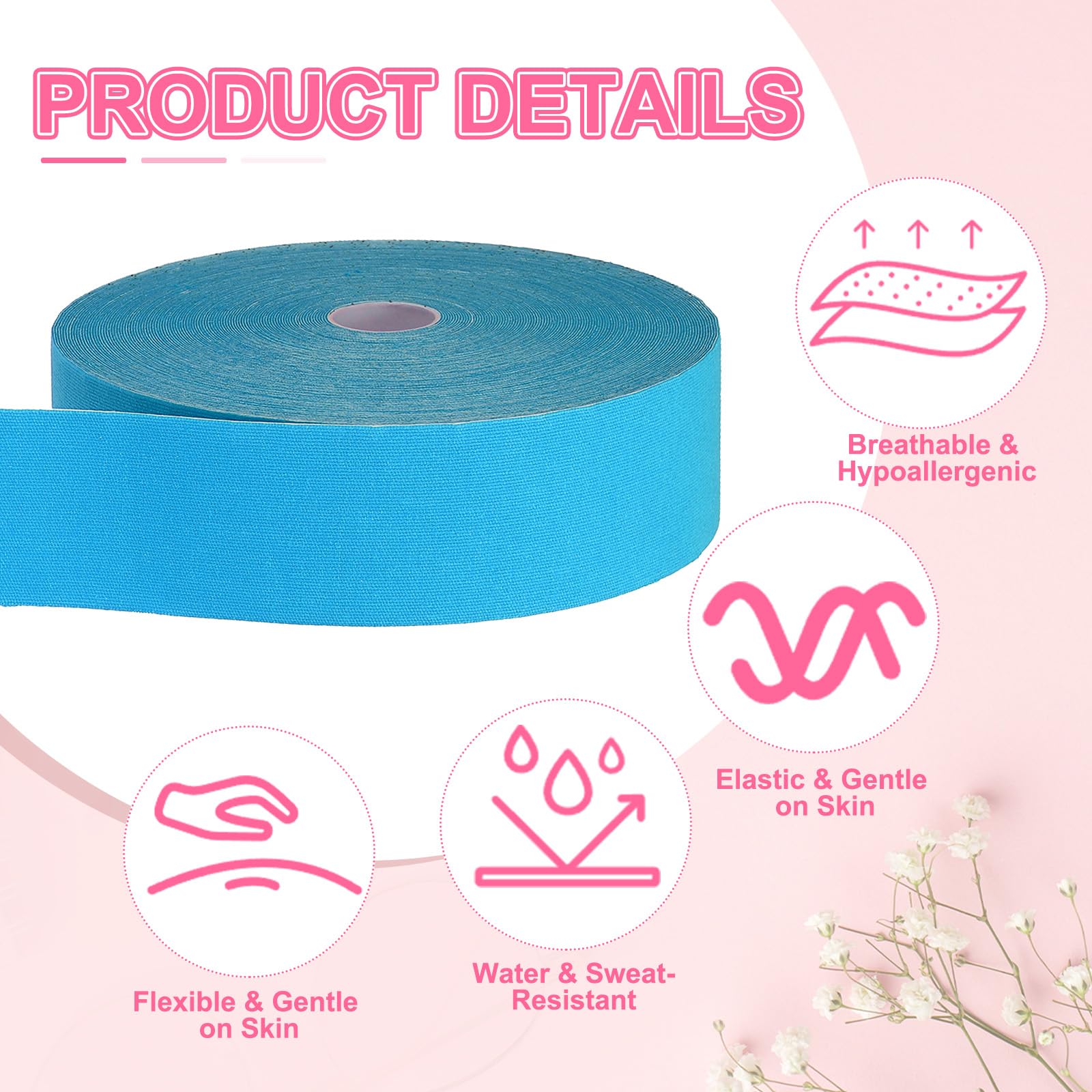 PATIKIL Nastro Kinesiologico Non Tagliato 32M x 5cm per Muscoli Blu Chiaro