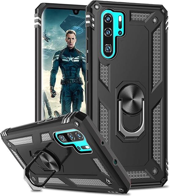 LeYi Case for Huawei P30 Pro/P30 Pro New Edition with Ring Holder,Military Grade Protective Silicone TPU Shockproof Tough Armour Hard Phone Cover for Huawei P30 Pro/P30 Pro New Edition Black