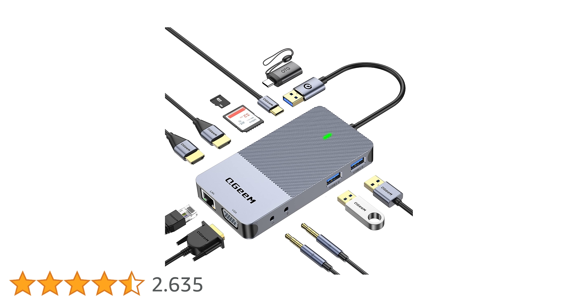 Docking Station, QGeeM USB C Hub 3.0 to Dual HDMI VGA Adapter,Triple Display for Dual Monitor Compatible with MacBook,DELL,HP,ThinkPad, and All USB C Dock Laptop