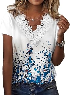 Womens V Neck Tops Short Sleeve Trendy Shirts Slim Fit Dot Printed Tee Casual Fashion Blouses